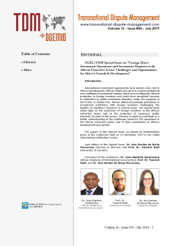 TDM 4 (2019 - OGEL/TDM Special Issue: FDI Operations and Investment Disputes in the African Extractive Sector...