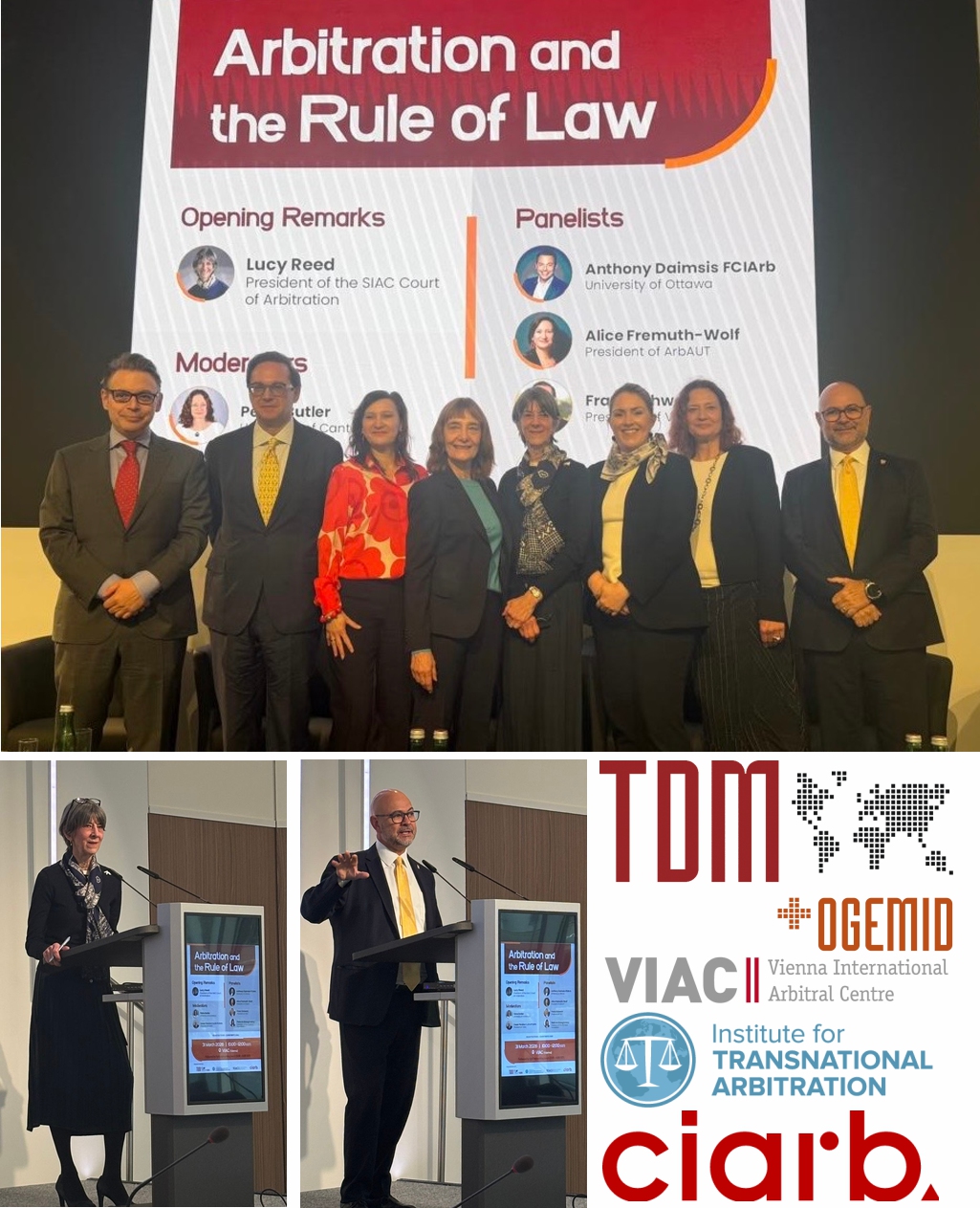 Photo collage: Moderators and Panel, Lucy Reed, Cesar Pereira, organisation logos