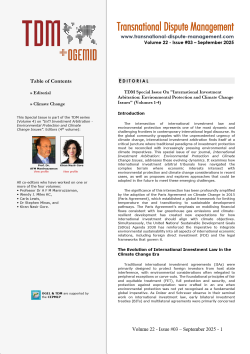 TDM 3 (2025 - International Investment Arbitration - Environmental Protection and Climate Change Issues